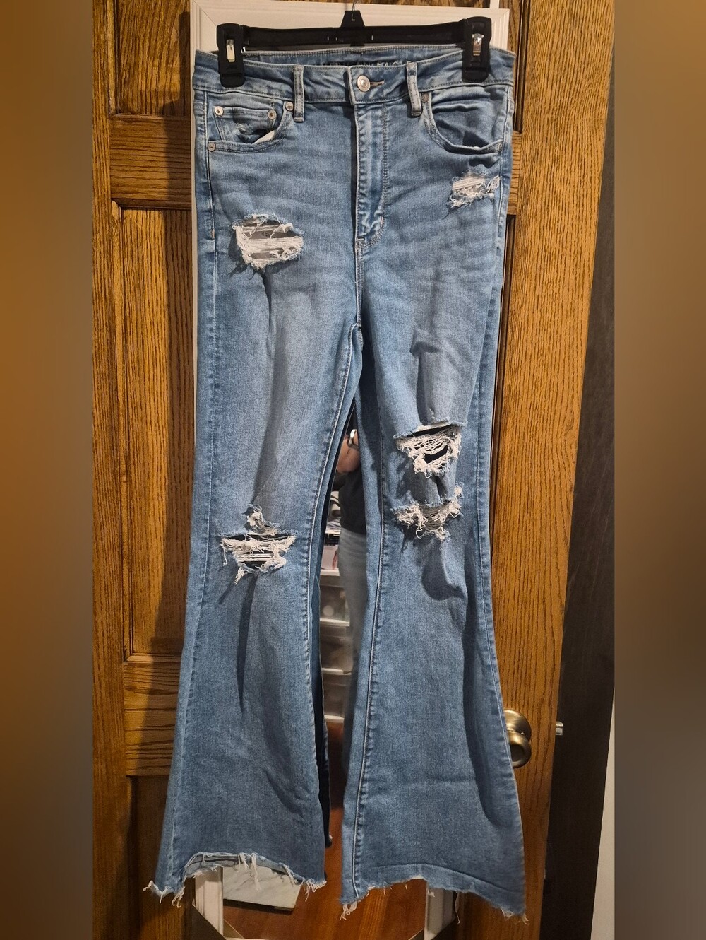 American Eagle Distressed Super High Rise Flare